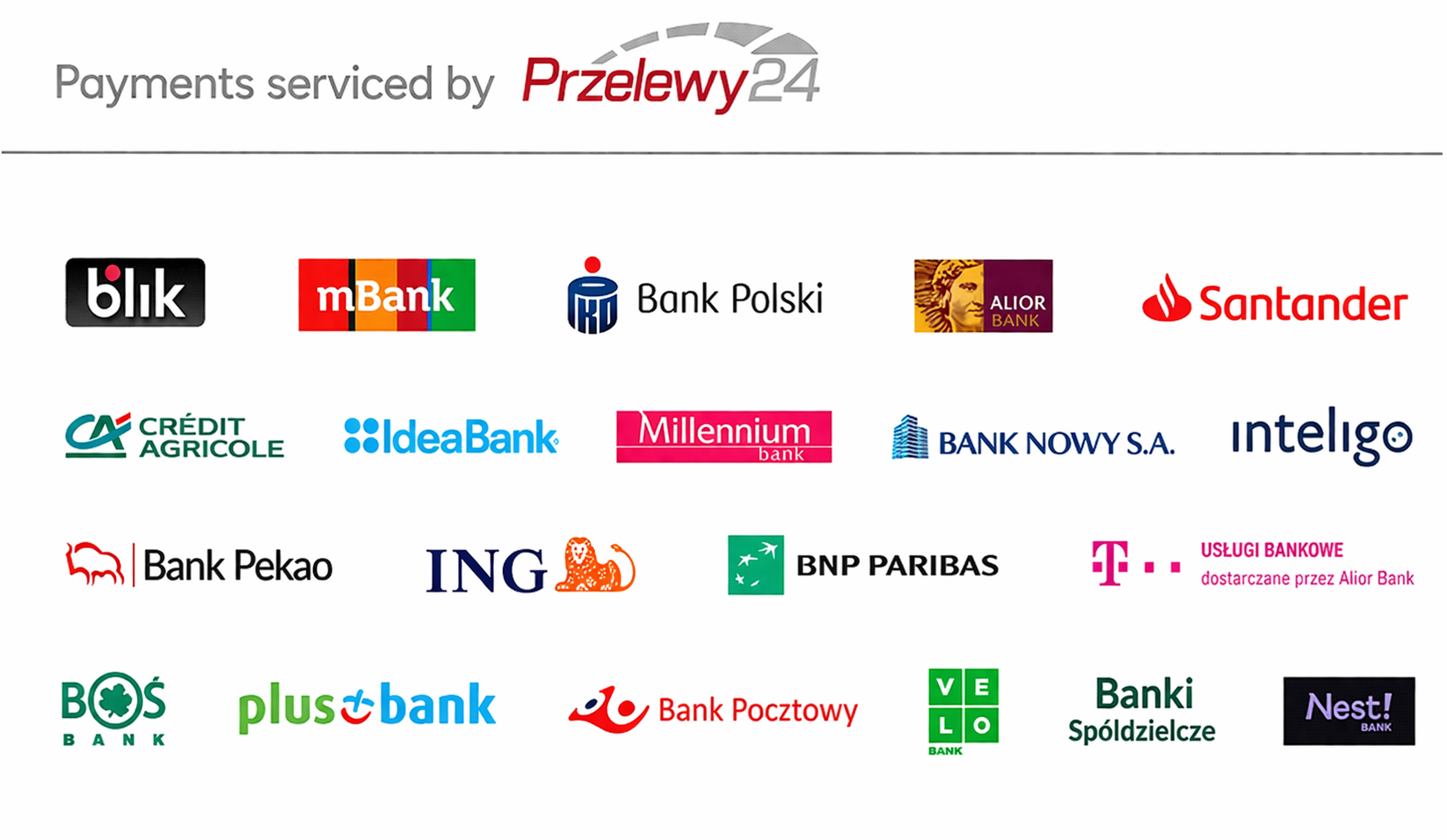The settlement of invoices is handled by the Przelewy24 portal; the available ways include, among others, BLIK and selected bank transfers.